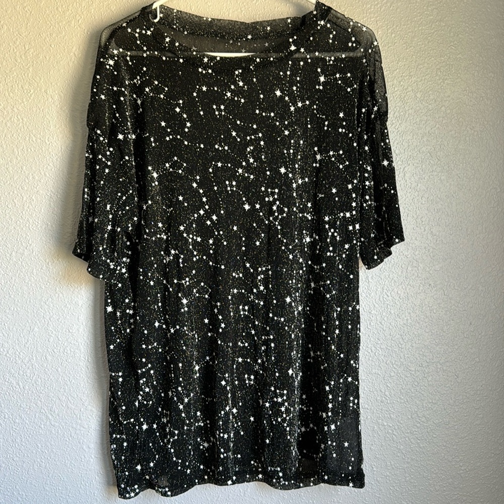 Women's Glitter Sheer See Through Short Sleeve Mesh Top Tee Blouse.